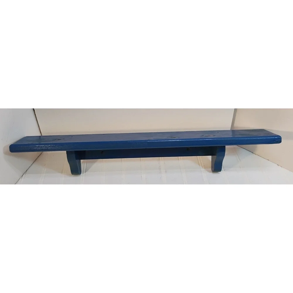 VTG Blue Painted Wood Floating Shelf Wall Mount 24
